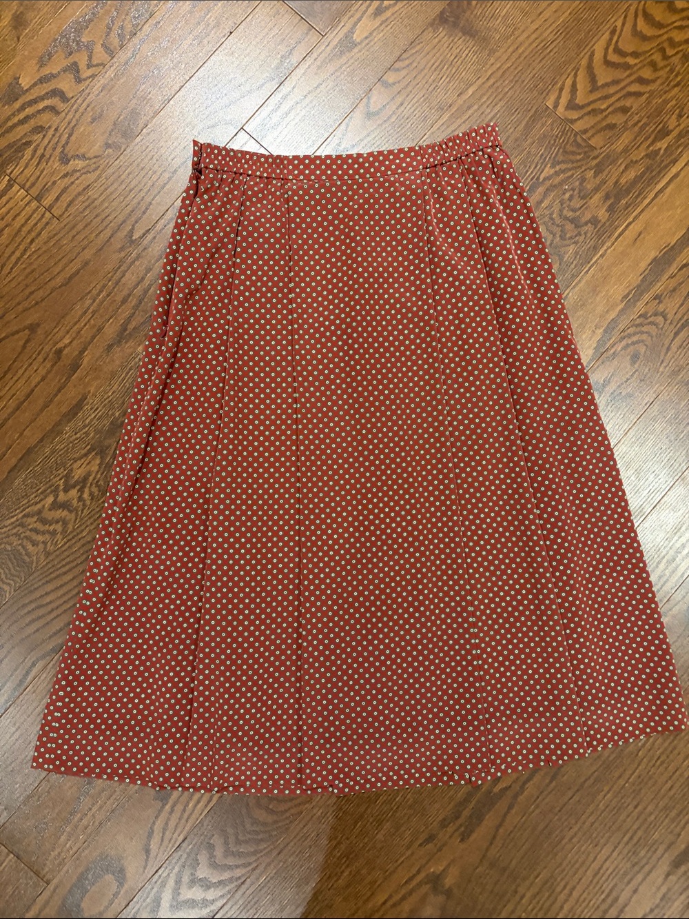 Burberry Rust Polka Dot Silk Pleated Skirt